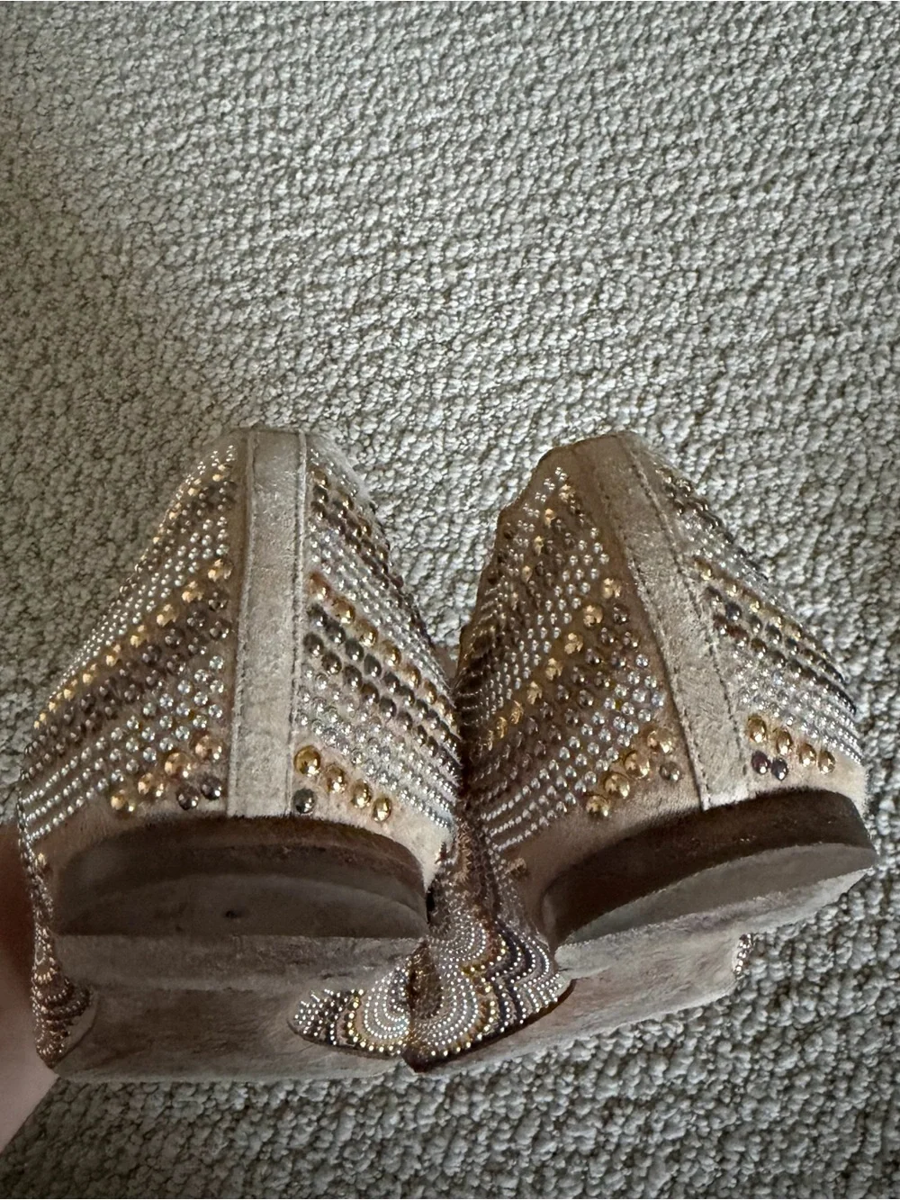 Chloe Beige Suede Studded Scalloped Lauren Ballet Flats